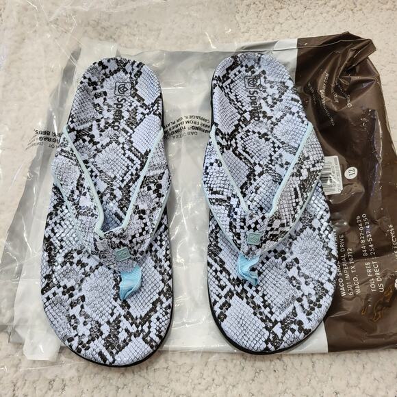 NEW Spenco Waco  Yumi Mod Floral Flip Flop Light Blue Sandals Womens sz 12 Wide - Picture 1 of 5